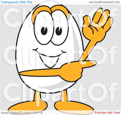 Clipart Egg Mascot Character Waving And Pointing Royalty Free Vector