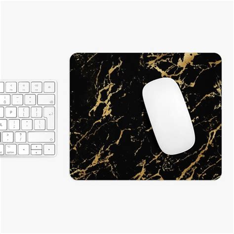 Black Gold Mouse Pad Marble Mousepad Rectangle Round Non Etsy