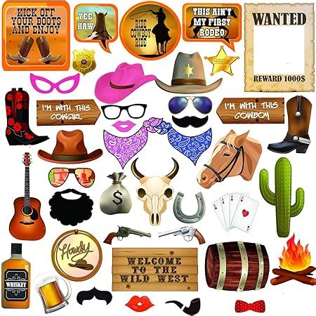 Pieces West Cowboy Photo Booth Props Kit Western Party Decorations