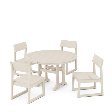 Edge Side Chair 5 Piece Round Dining Set With Trestle Legs By Polywood Polywood Dining Sets