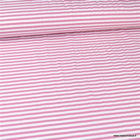 Tissu jersey à rayures Vieux rose et blanc Oeko tex au mètre