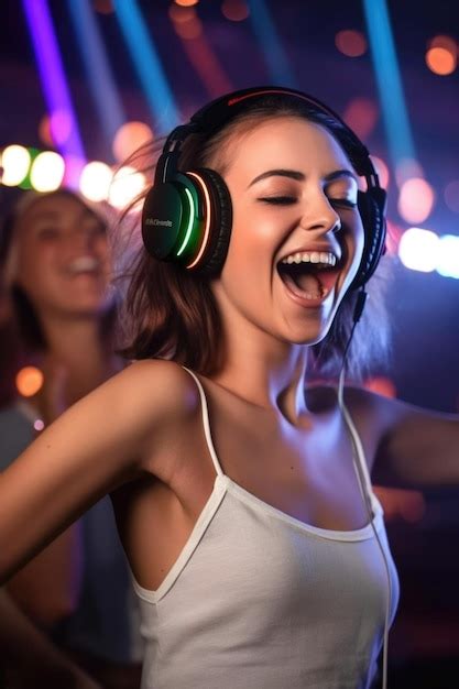 Premium AI Image | Dance music and headphones for streaming of funny memes in a club created ...