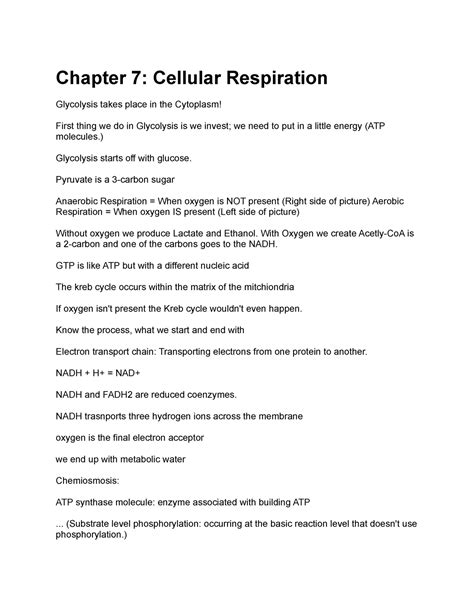 Chapter 7 Cellular Respiration Chapter 7 Cellular Respiration