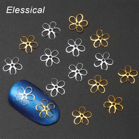 Elessical 100pcslot Copper Metal Hollow Out Flower Nail Art