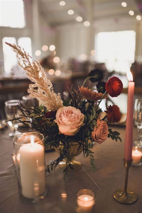 Table Flowers Centrepiece Decor Pink Red Pampas Grass Kindred Barn