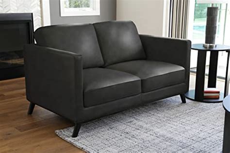 Abbyson Living Woodstock Mid Century Top Grain Leather Loveseat Dark Gray