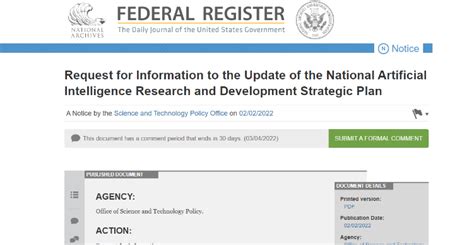 Request For Information To The Update Of The National Artificial Intelligence Research And