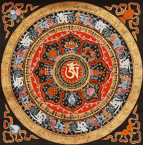 Tibetan Buddhist Om, Om Mani Padme Hum and Ashtamangala Mandala