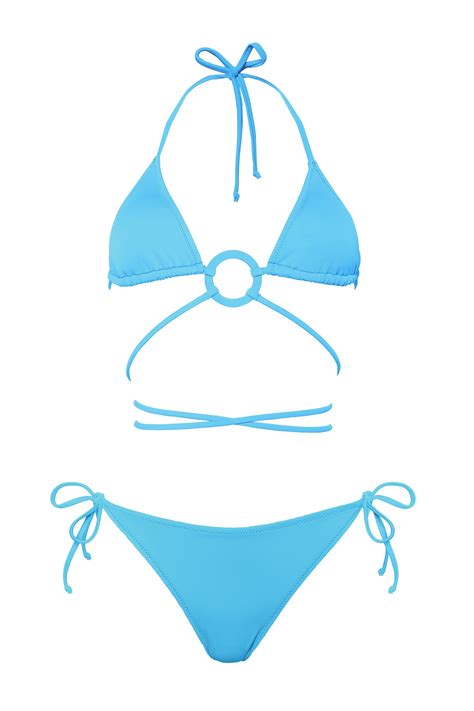 Transacoustic Turkuaz Çapraz Bağlama Detaylı Özel Halkalı Brezilya Üçgen Bikini Takım Fiyatı