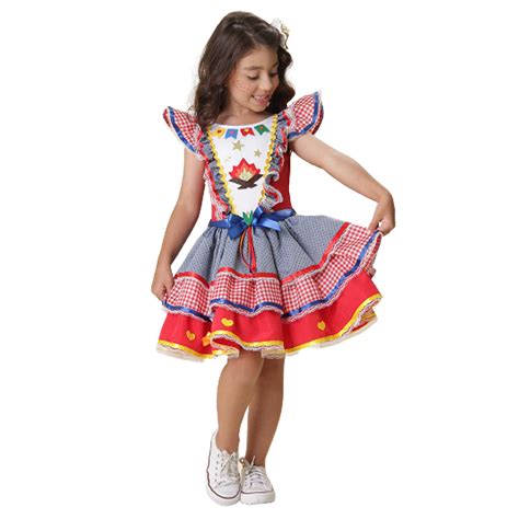 Vestido Feminino Infantil Festa Junina Xadrez Vermelho