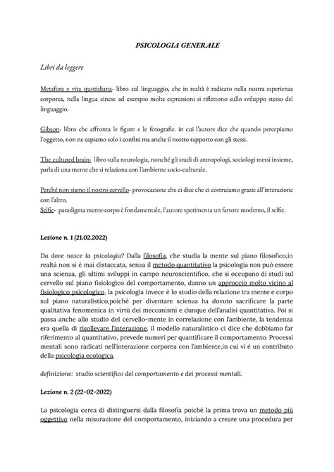 Psicologia Generale Appunti Di Lezione Psicologia Generale Libri Da