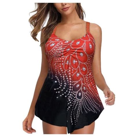 Mode bikini femme maillot de bain deux pièces à imprimé floral pour femme Rouge1447 Rouge