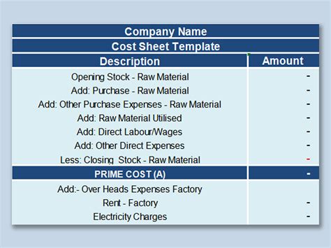 Excel Of Useful Cost Sheet Formxlsx Wps Free Templates