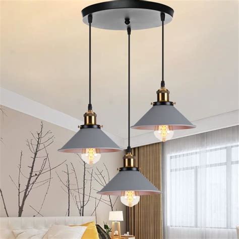 Tempas Lustre Disque Lampes Suspension Luminaire En M Tal Gris E