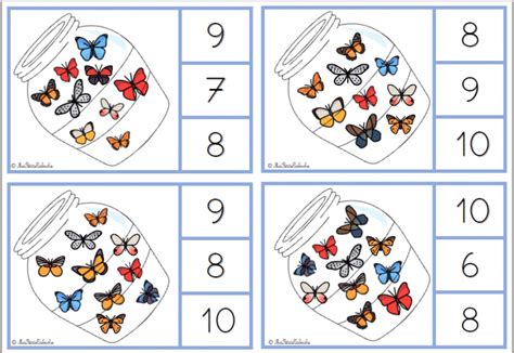 Cartes à pinces dénombrement Papillon Mathématiques Grande Section