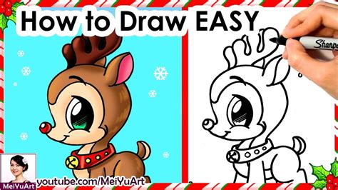 How To Draw Christmas Cute Easy Reindeer Mei Yu Art Youtube