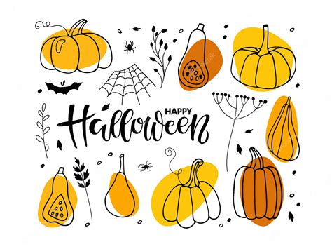 Premium Vector Happy Halloween Set Hand Drawn Autumn Vector Collectionhalloween Holidays