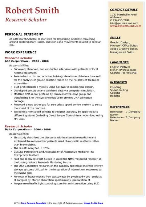 10+ Research Scholar Resume Samples & Templates for 2025