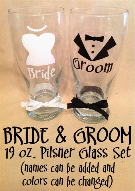 Custom Bride And Groom Pilsner Wedding Glass Set By Pams Polka Dots