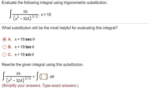 Solved Evaluate The Following Integral Using Trigonometric