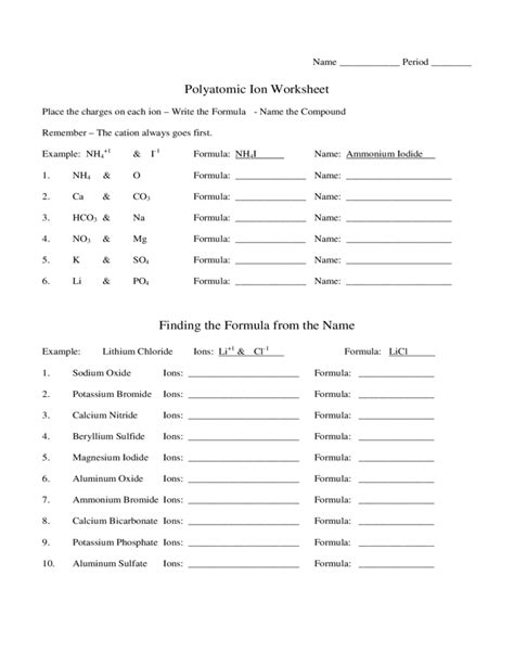 Naming Polyatomic Ions Worksheet