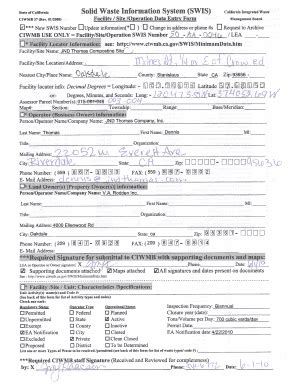 Fillable Online Www2 Calrecycle Ca SWIS Data Entry Form With Supporting