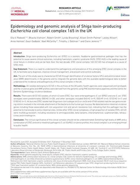 Pdf Epidemiology And Genomic Analysis Of Shiga Toxin Producing