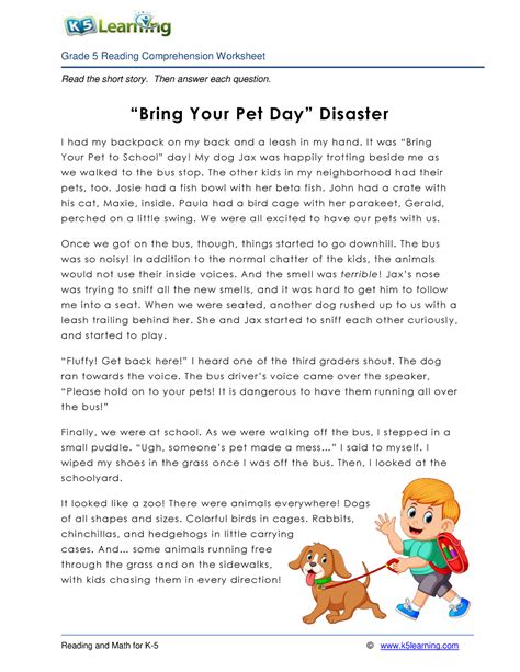 5th Grade 5 Reading Pet Day Disaster Read The Short Story Then