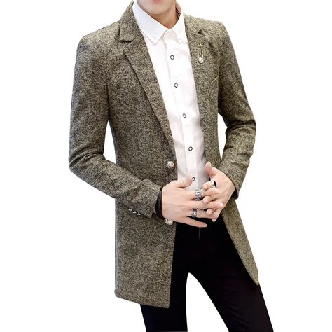 Mens Business Casual Slim Fit Long Blazer Jacket For Men Spring Autumn ...