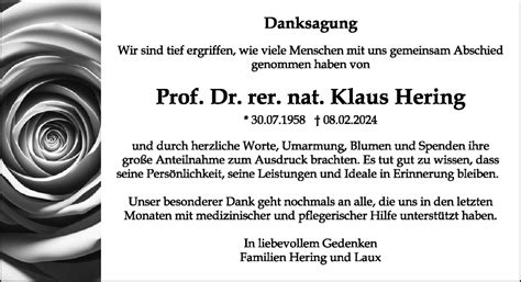 Traueranzeigen Von Klaus Hering Trauer Anzeigen De