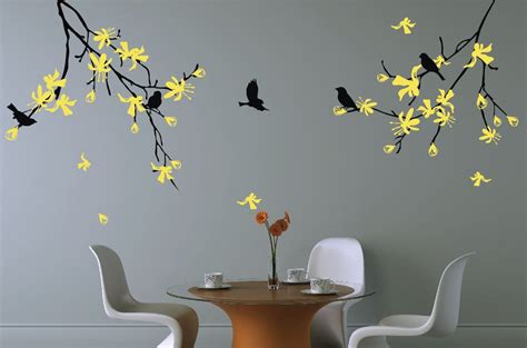 Cherry Blossom Tree Wall Decal Natural Tree With Flowers Birds Etsy