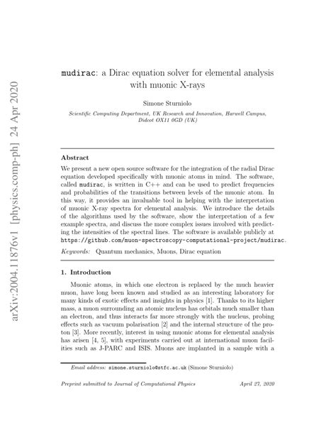 Pdf Mudirac A Dirac Equation Solver For Elemental Analysis With