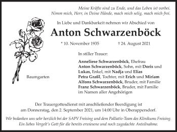 Traueranzeigen von Anton Schwarzenböck trauer merkur de