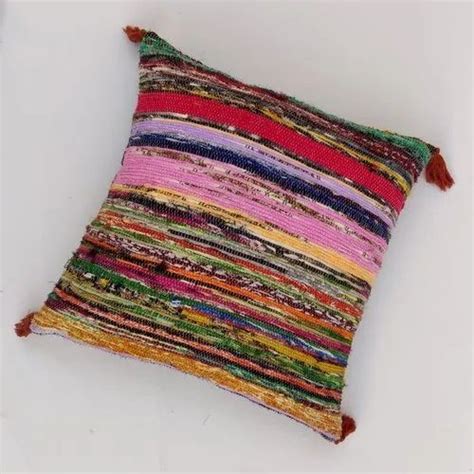 Shikha Handicraft Multicolor Cotton Chindi Cushion Covers Size 16 X