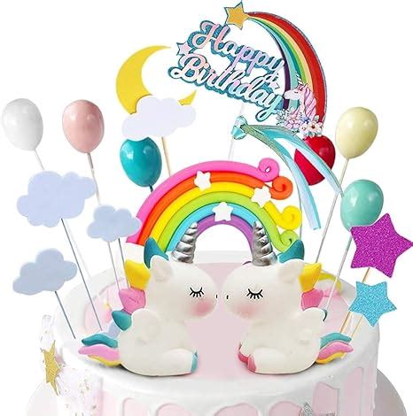 Izoel Pcs Unicorn Cake Topper Kit Cloud Rainbow Balloon Happy