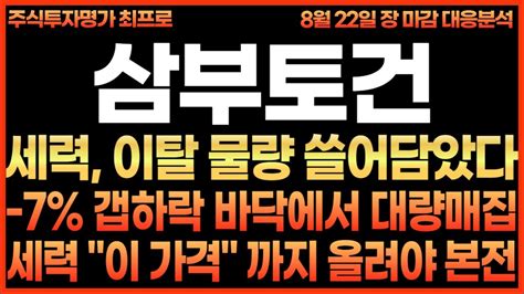 삼부토건 주가전망 세력 이탈 물량 쓸어담았다 7 갭하락 바닥에서 대량매집 세력 이 가격 까지 올려야 본전