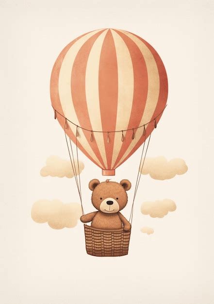 Premium Photo There Is A Brown Teddy Bear Sitting In A Basket On A Hot Air Balloon Generative Ai