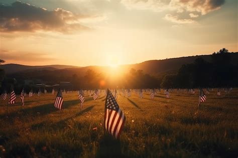 Un Campo De Hierba Alta Con La Bandera Americana Foto Premium