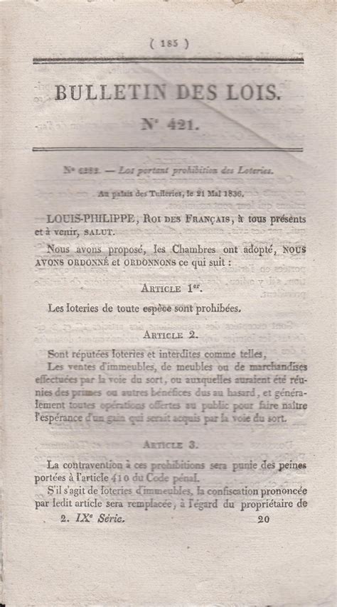 Loi portant prohibition des loteries by Bulletin des lois de la