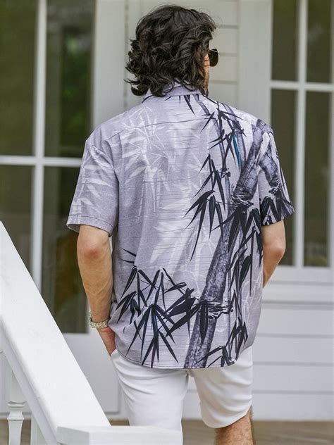 Hardaddy Hawaiian Shirt For Men Grey Bamboo Chest Pocket Short Sleeve