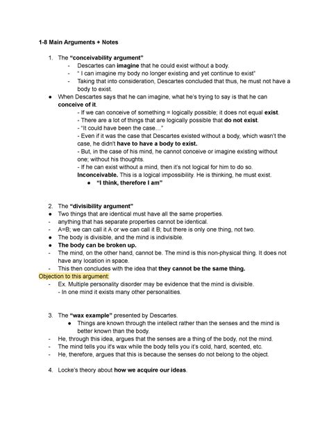 Phil 1314 Final Review 1 8 Main Arguments Notes The Conceivability