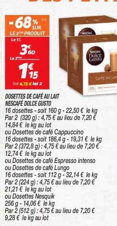 Promo Dosettes De Café Au Lait Nescafé Dolce Gusto chez Netto