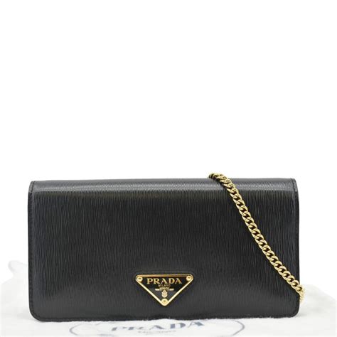 PRADA Wallet on Chain Leather Clutch Black Crossbody Bag