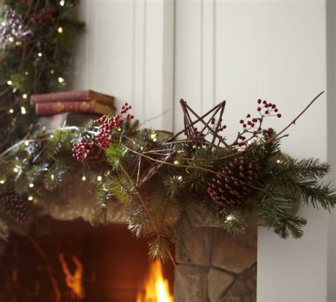 Lit Red Berry And Twig Star Garland Pottery Barn