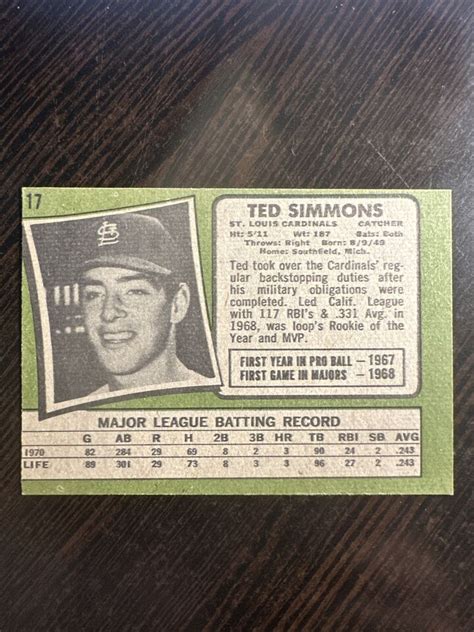 Topps Ted Simmons Rookie Card Vg Ex Or Better Hot Corner