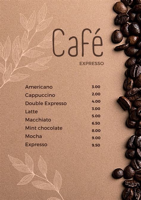 Edite um modelo de Cardápio de Cafés Canva