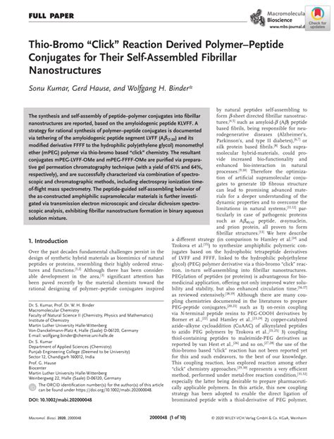 PDF Thio Bromo Click Reaction Derived Polymer Peptide Conjugates