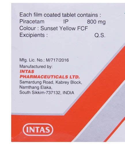 Piracetam Mg Tab Intas Pharmaceuticals Ltd Prescription At Rs