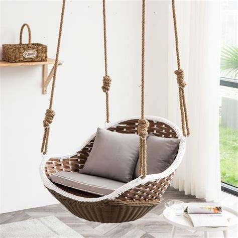 China Wicker Rattan Outdoor Patio Swing With Hanging Steel Chain Swing Chair Without Stwhite