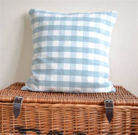 Duck Egg Blue Gingham Cushion By Bluebells And Bunting